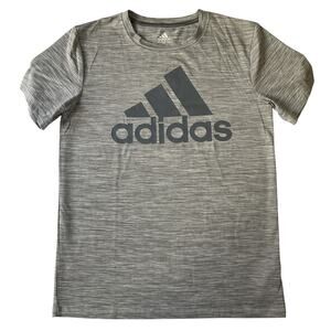 Adidas Men Shirt Size L (14/16) Gray Activewear Logo Short Sleeve Stretch